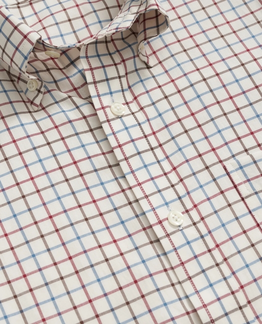 Luxe Cotton Twill Polo Button Down Collar, Windowpane Shirt