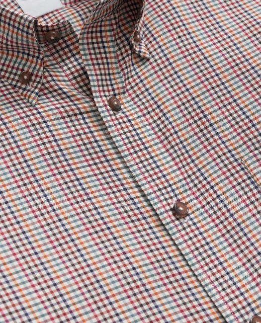 Luxe Cotton Twill Polo Button Down Collar, Mini Checked Shirt
