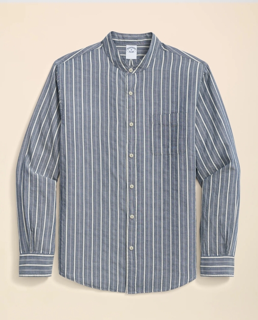 Cotton Dobby Stripe Stand Collar Sport Shirt