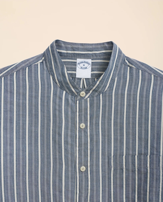 Cotton Dobby Stripe Stand Collar Sport Shirt