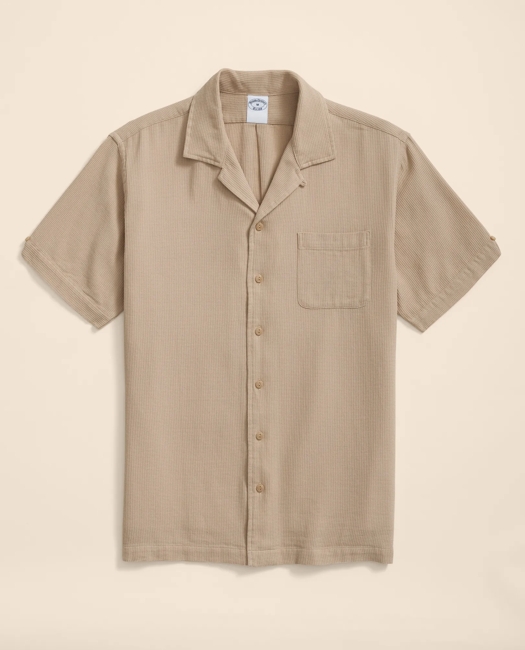 Cotton Camp Collar, Waffle Weave Short-Sleeve Shirt