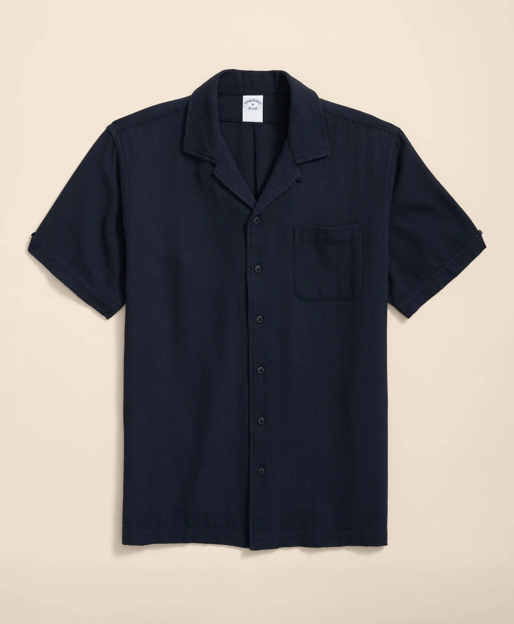 Cotton Camp Collar, Waffle Weave Short-Sleeve Shirt