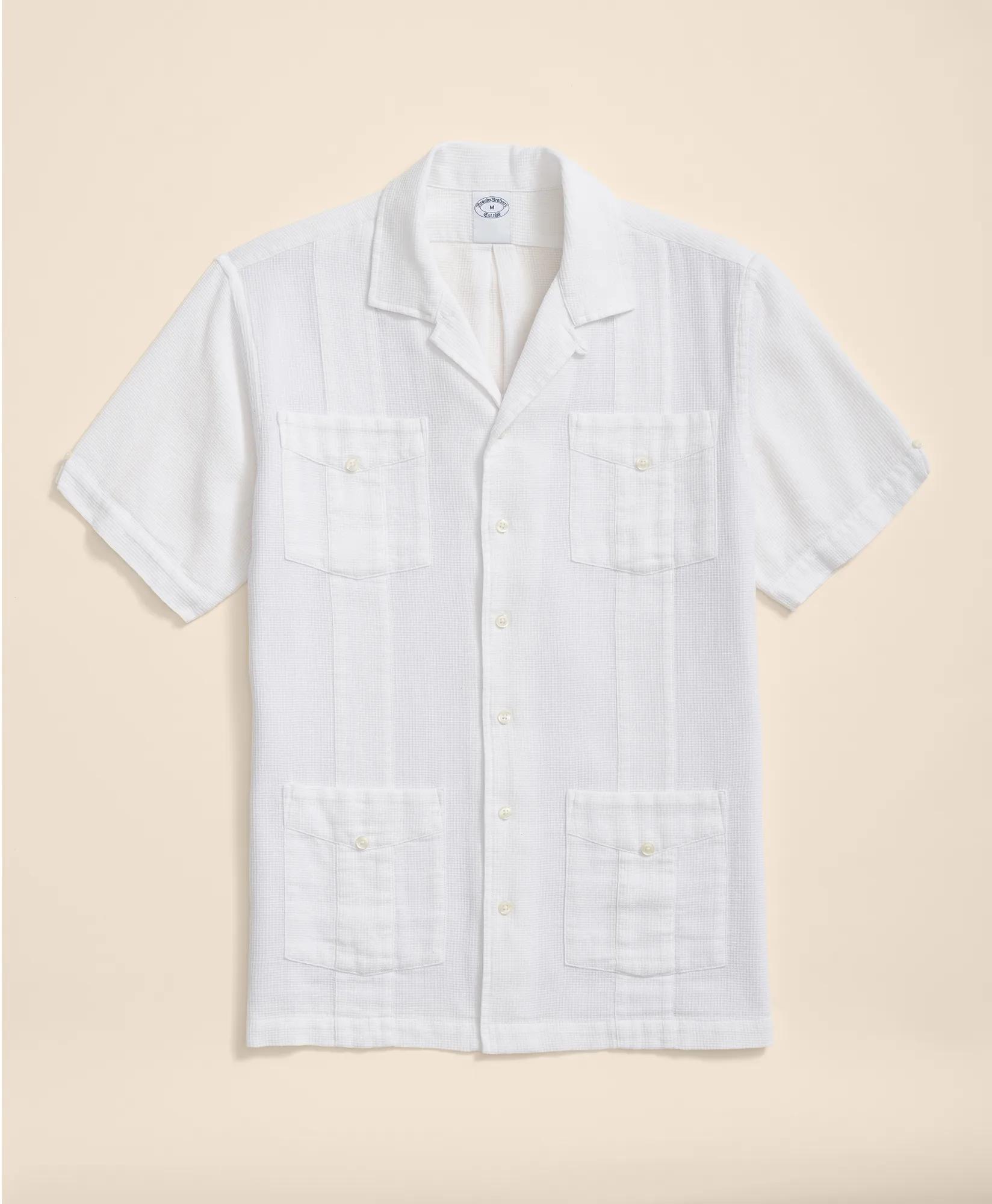 Cotton Guayabera Waffle-Weave Short-Sleeve Shirt