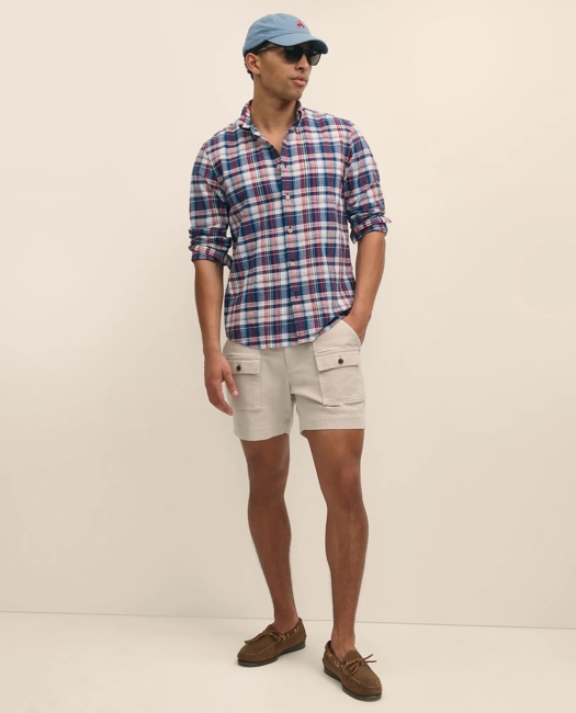 Washed Cotton Madras Polo Button-Down Collar Shirt
