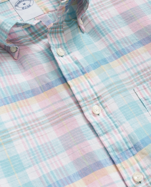 Irish Linen Polo Button Down Collar, Multi Plaid Shirt