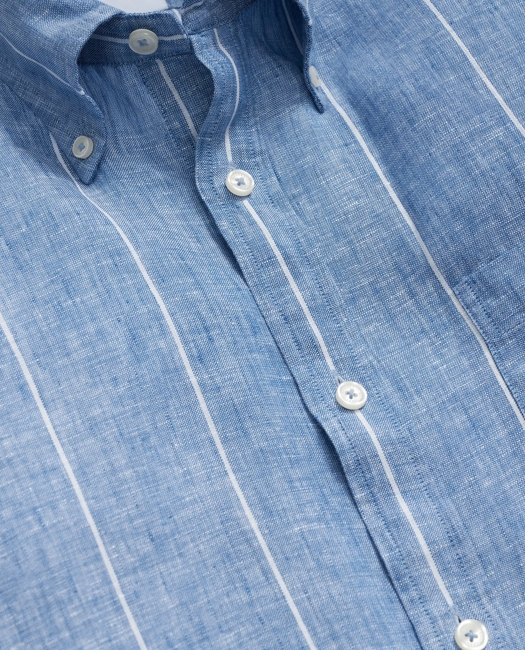 Irish Linen Polo Button Down Collar, Pinstripe Shirt