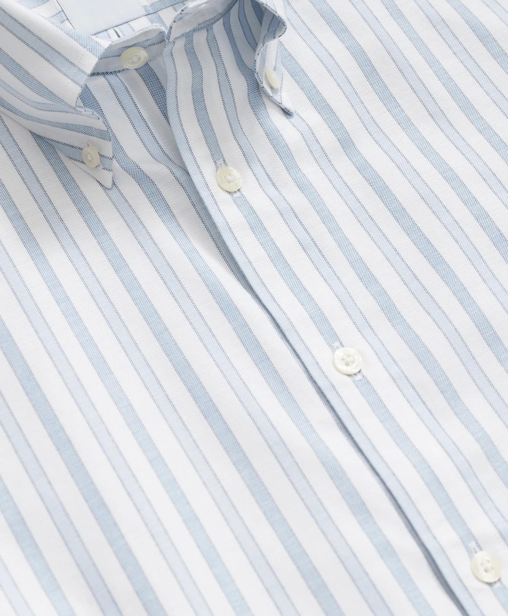 Stretch Cotton Non-Iron Oxford Polo Button-Down Collar, Outline Stripe Short-Sleeve Shirt