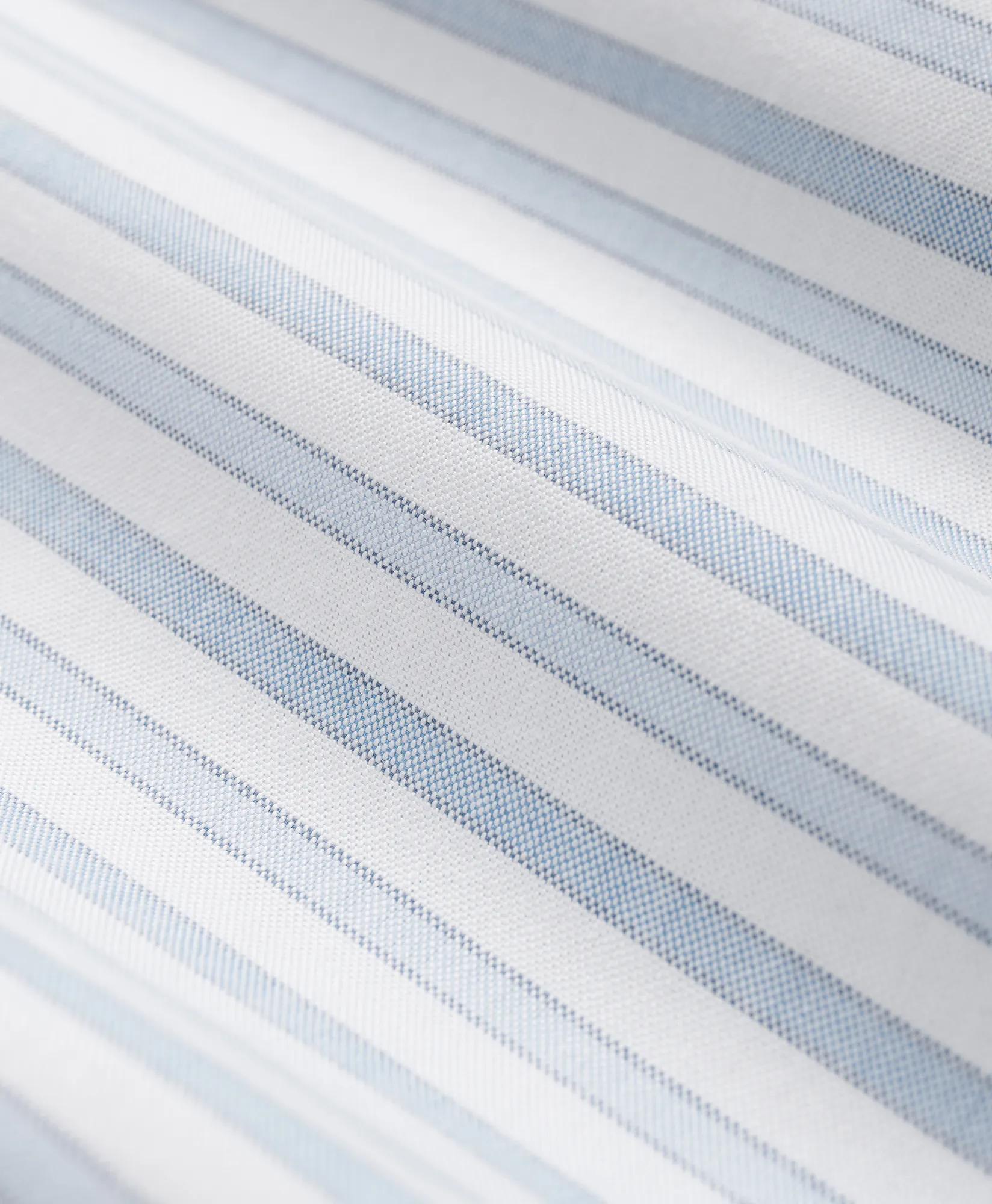 Stretch Cotton Non-Iron Oxford Polo Button-Down Collar, Outline Stripe Short-Sleeve Shirt
