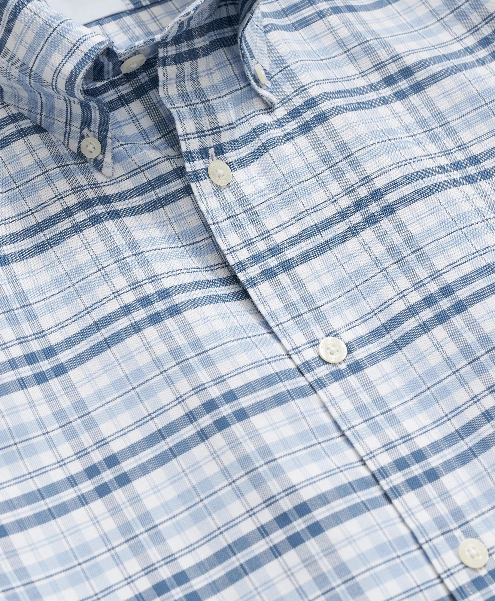 Stretch Cotton Non-Iron Oxford Button-Down Collar, Checked Short-Sleeve Shirt
