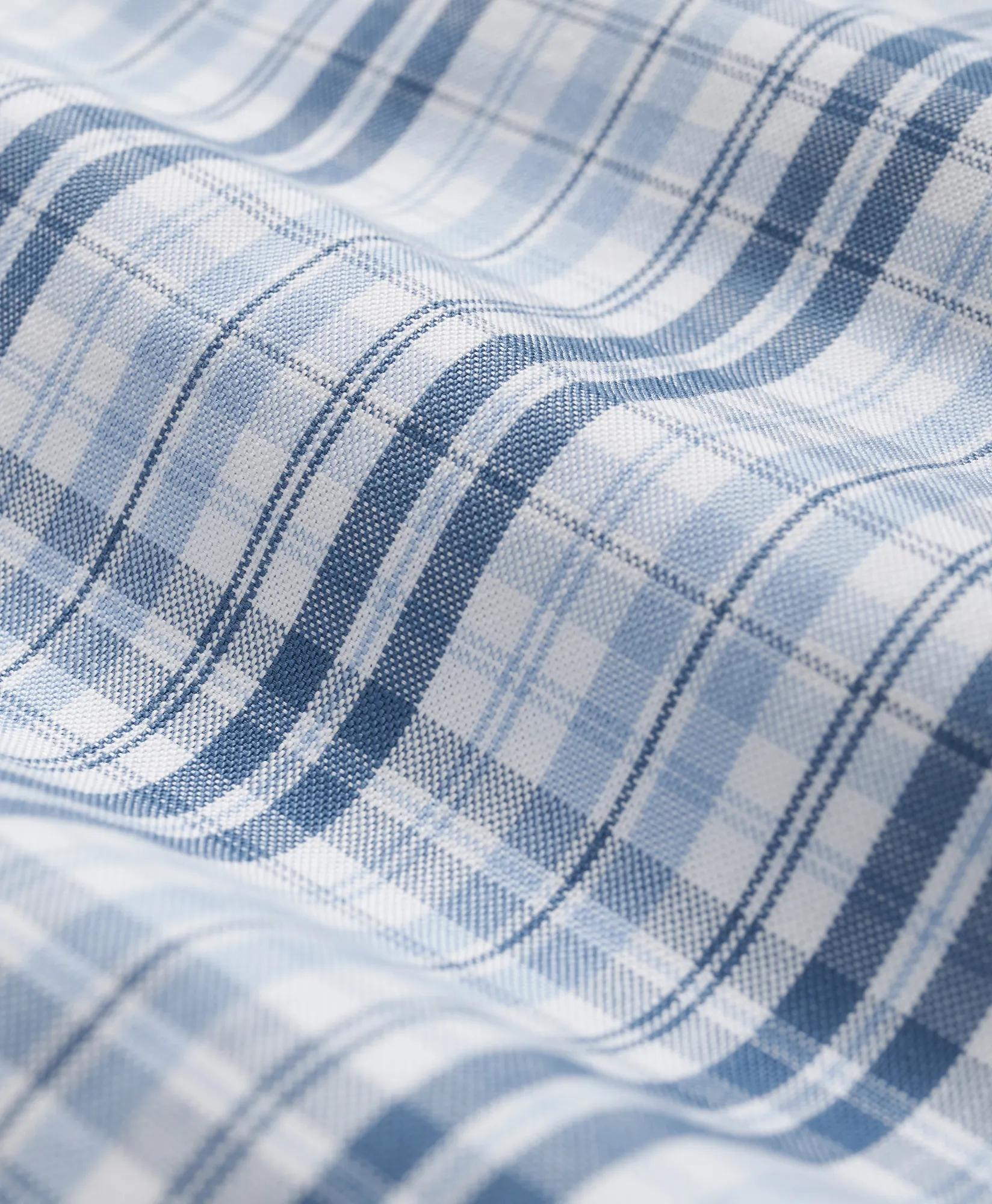 Stretch Cotton Non-Iron Oxford Button-Down Collar, Checked Short-Sleeve Shirt