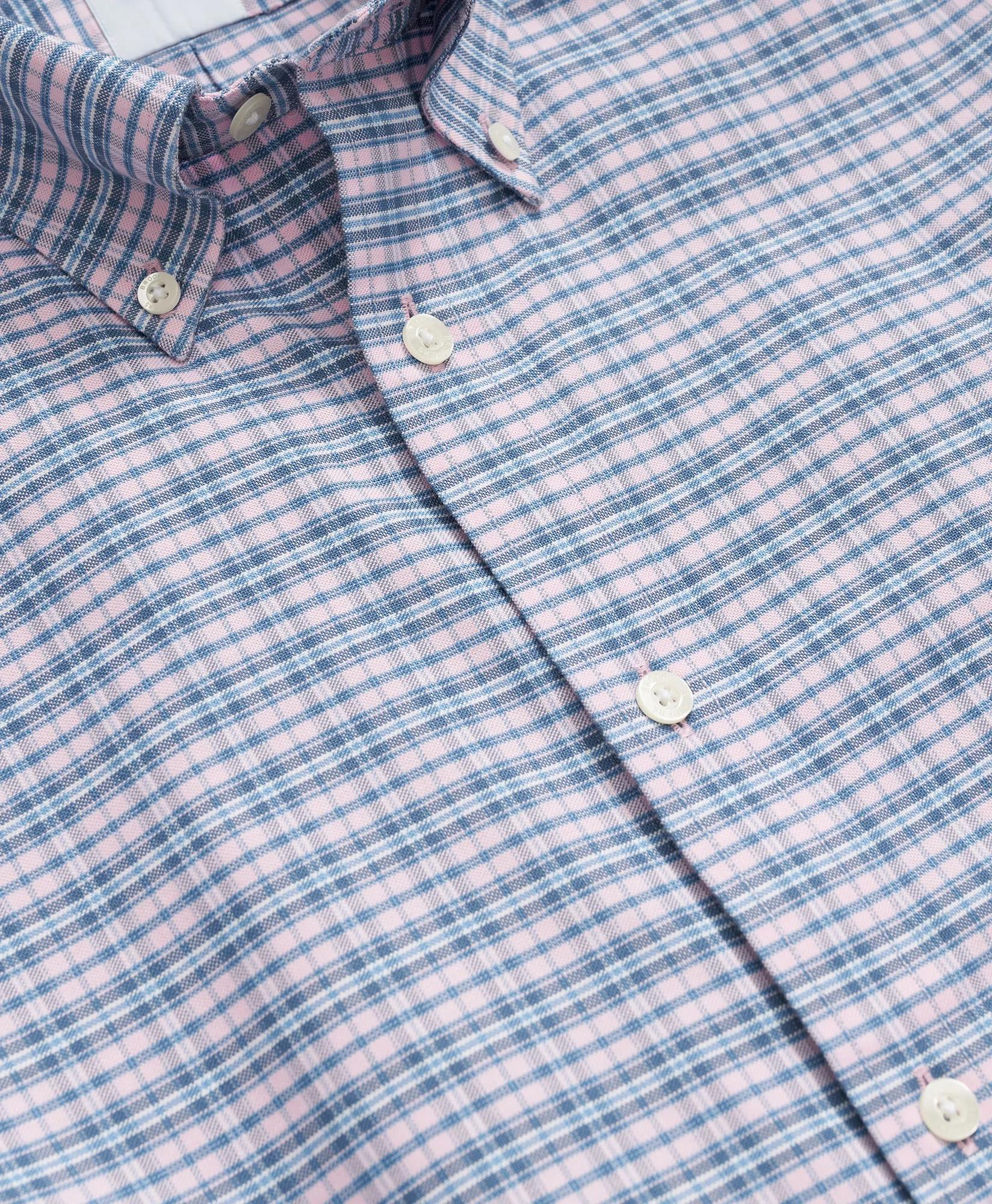 Stretch Cotton Non-Iron Oxford Polo Button-Down Collar, Plaid Short-Sleeve Shirt