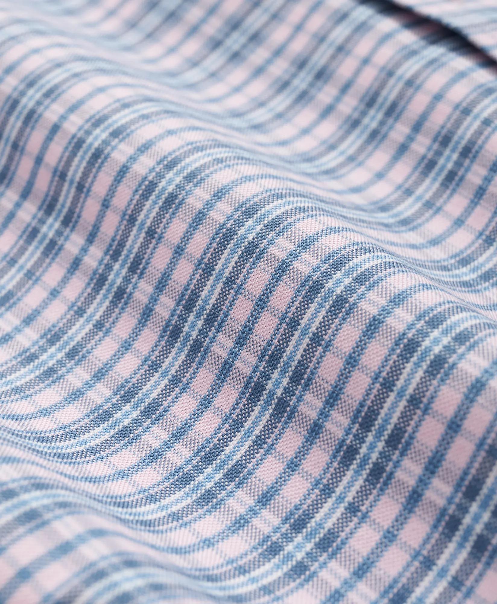Stretch Cotton Non-Iron Oxford Polo Button-Down Collar, Plaid Short-Sleeve Shirt