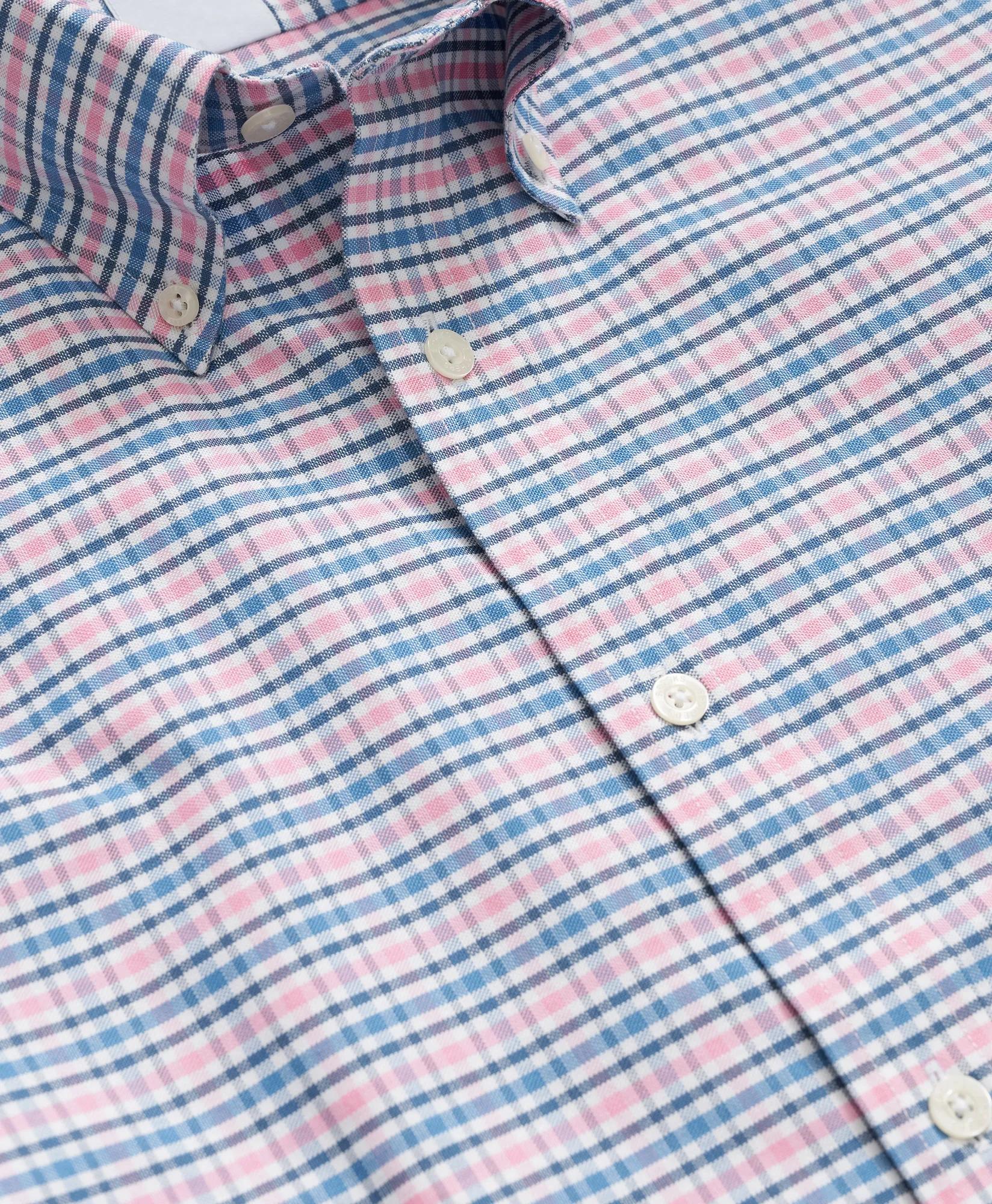Stretch Cotton Non-Iron Oxford Polo Button-Down Collar, Grid Check Shirt