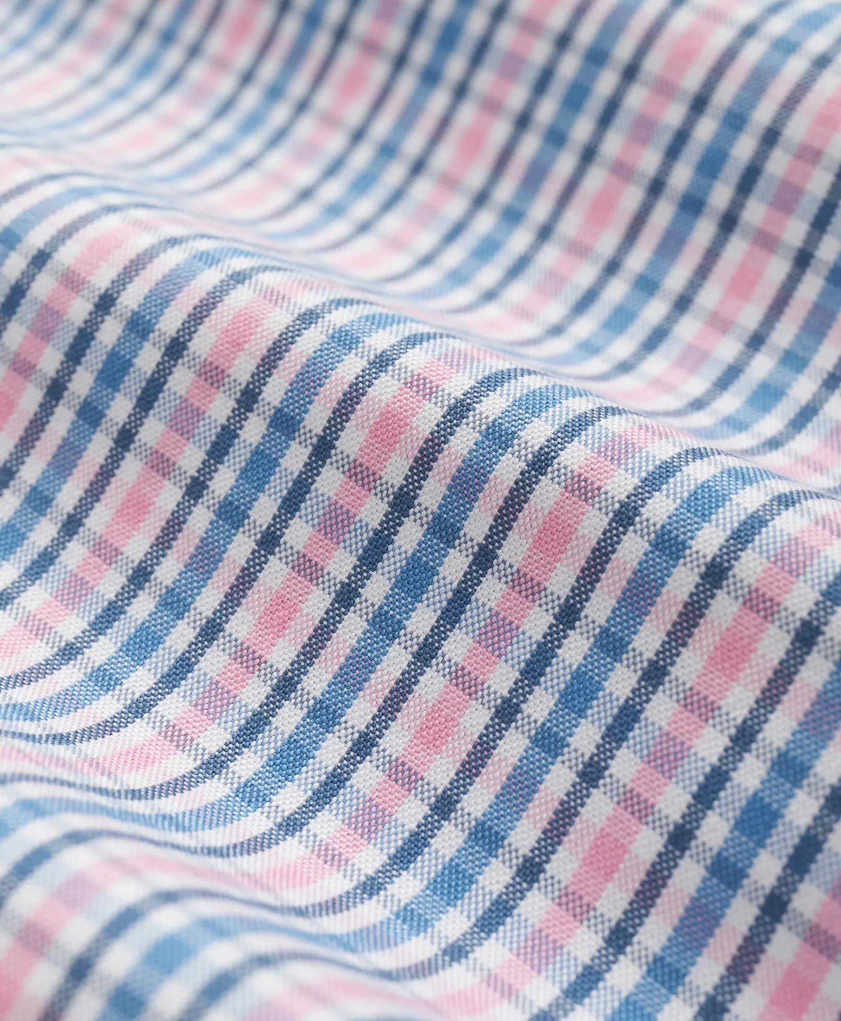 Stretch Cotton Non-Iron Oxford Polo Button-Down Collar, Grid Check Shirt