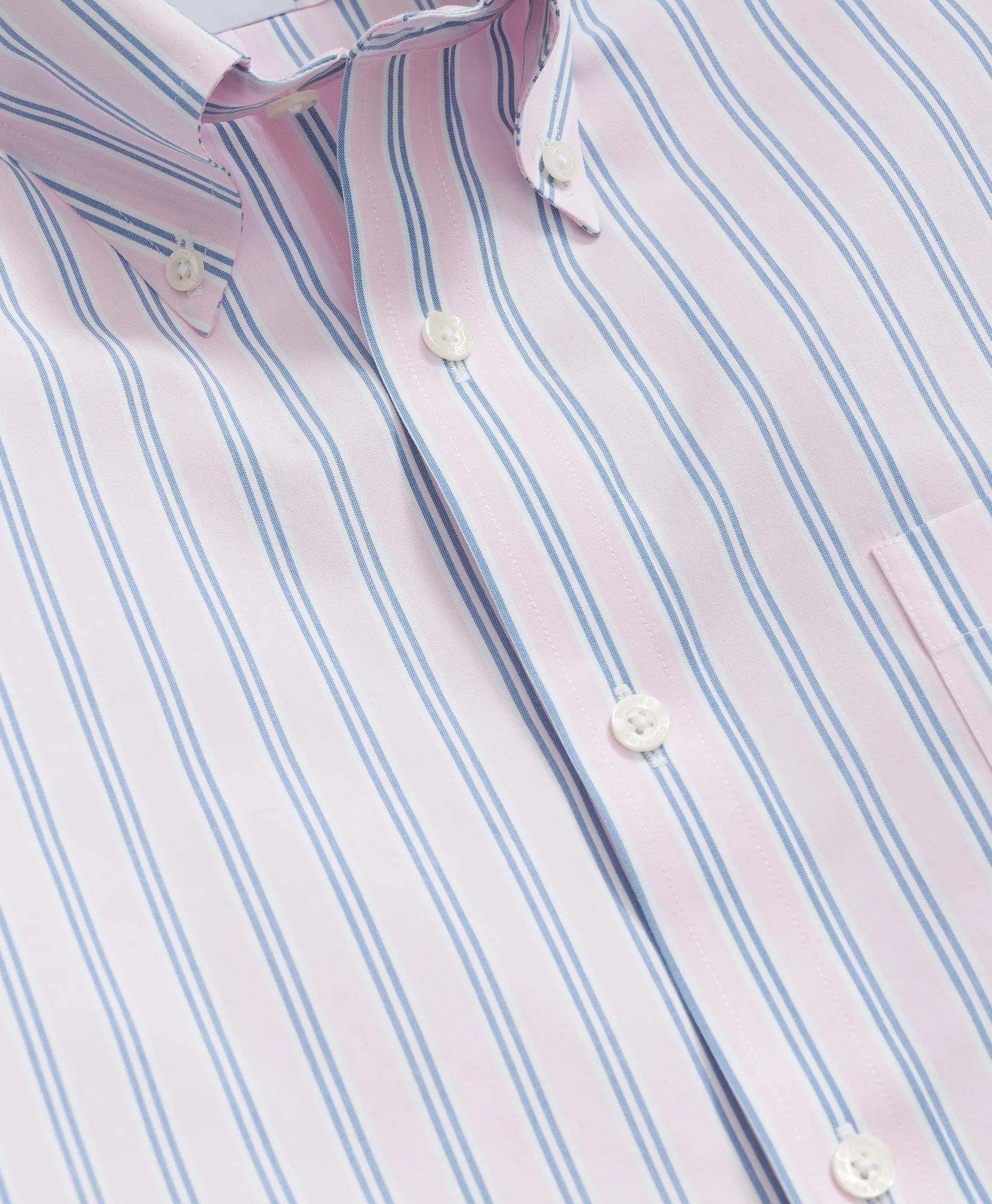 Stretch Cotton Non-Iron Polo Button Down Collar, Striped Shirt