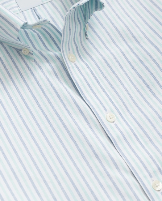 Stretch Cotton Non-Iron Oxford Polo Button-Down Collar, Alternating Stripe Shirt