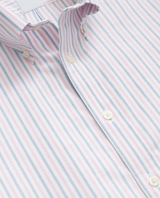 Stretch Cotton Non-Iron Oxford Polo Button-Down Collar, Alternating Stripe Shirt
