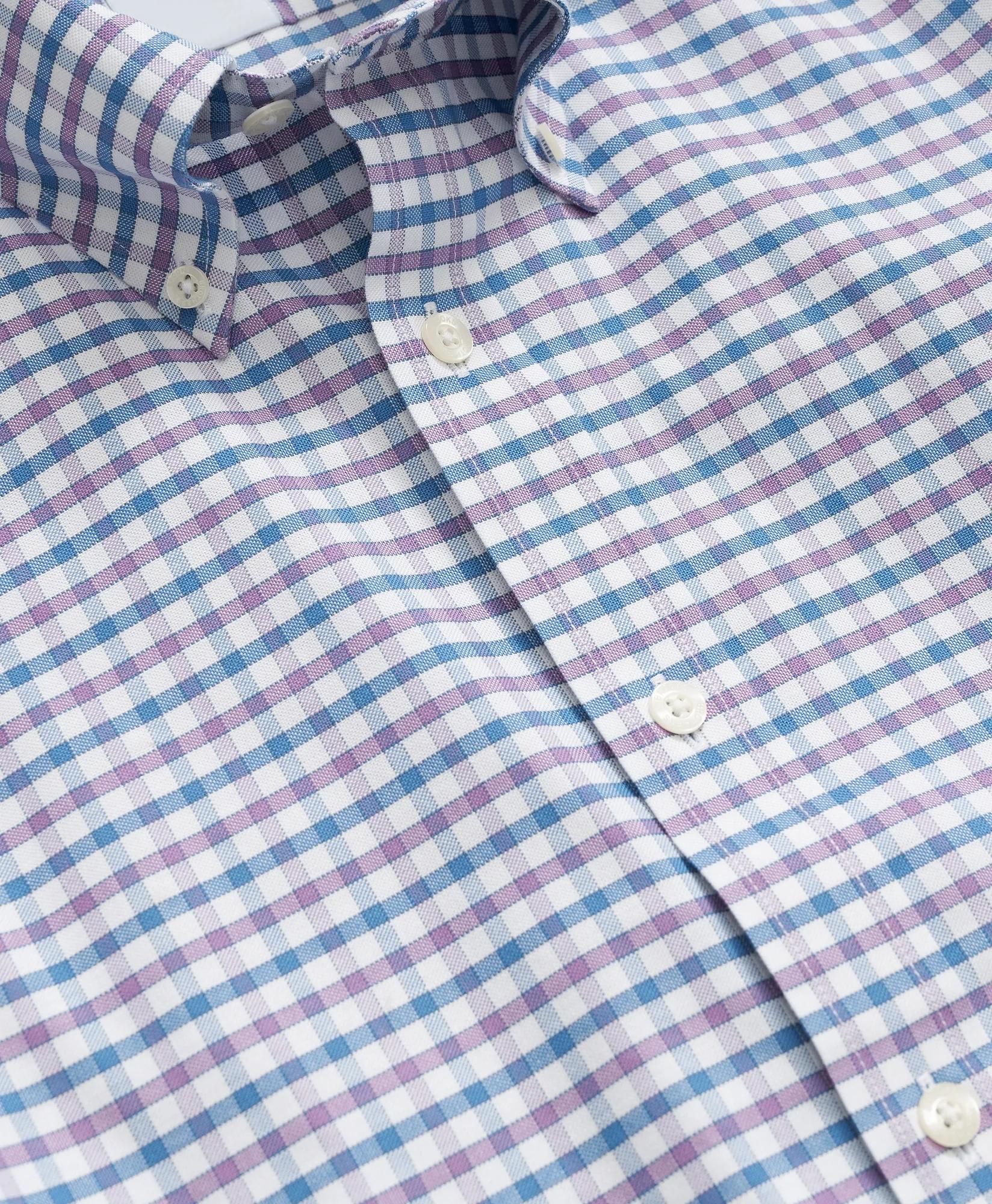 Stretch Cotton Non-Iron Oxford Polo Button-Down Collar, Outline Check Shirt