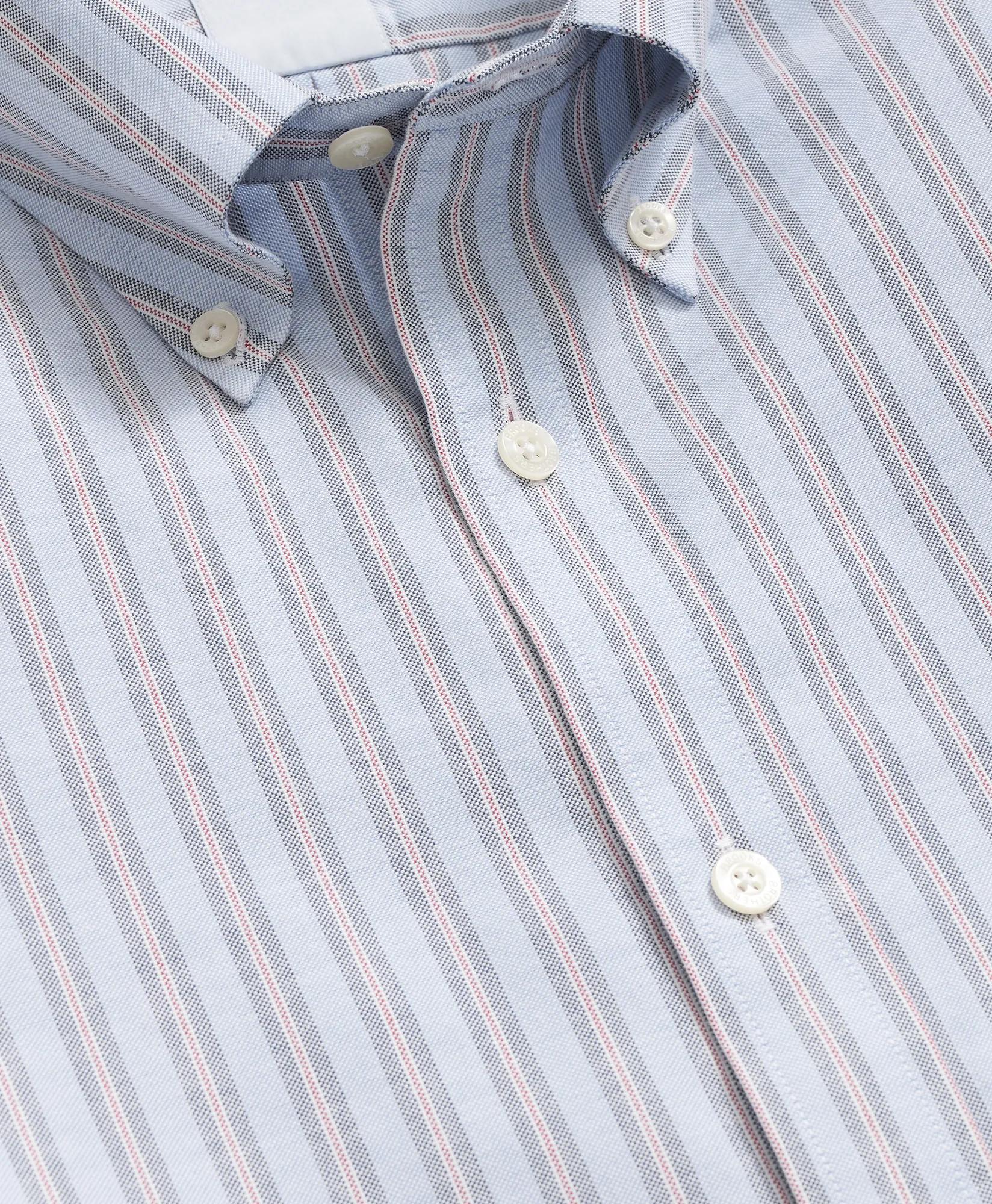 Stretch Cotton Non-Iron Oxford Polo Button Down Collar, Track Stripe Shirt