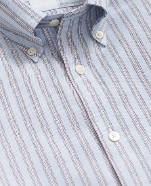 Stretch Cotton Non-Iron Oxford Polo Button Down Collar, Track Stripe Shirt