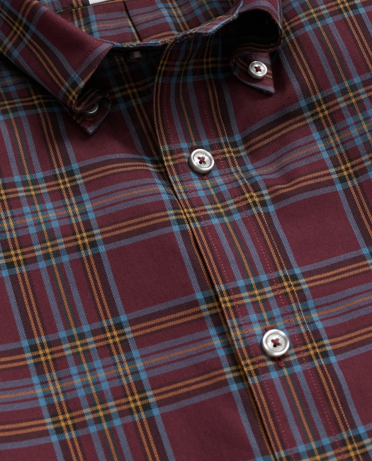Stretch Supima Cotton Non-Iron Twill Polo Button Down, Plaid Sport Shirt