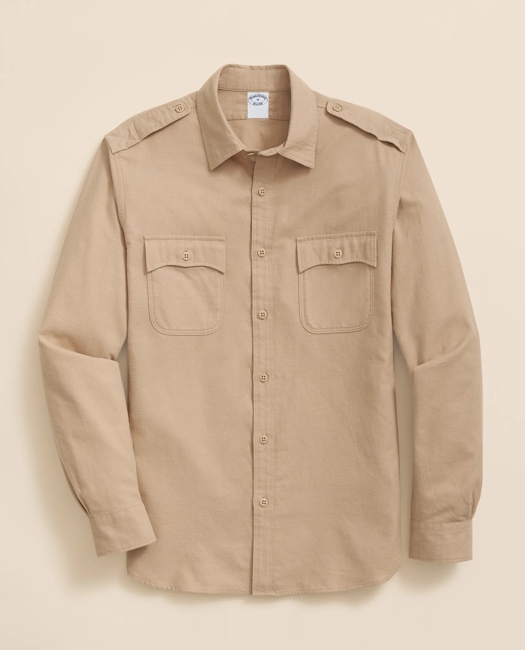 Cotton-Cashmere Flannel Military Sport Shirt