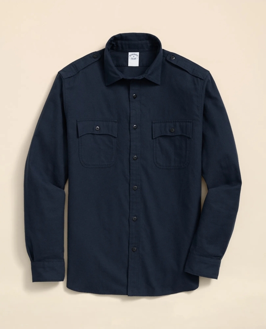 Cotton-Cashmere Flannel Military Sport Shirt