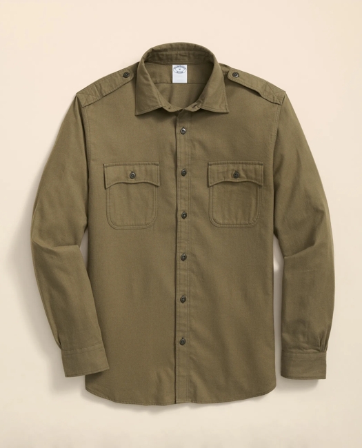Cotton-Cashmere Flannel Military Sport Shirt