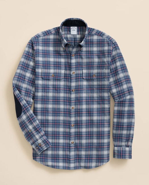 Cotton-Cashmere Flannel Plaid Sport Shirt