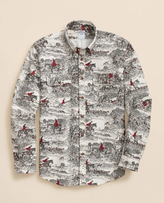 Cotton Flannel Archive Equestrian Print Sport Shirt