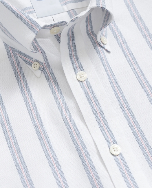 Stretch Cotton Non-Iron Oxford Polo Button Down Collar, Striped Short-Sleeve Shirt