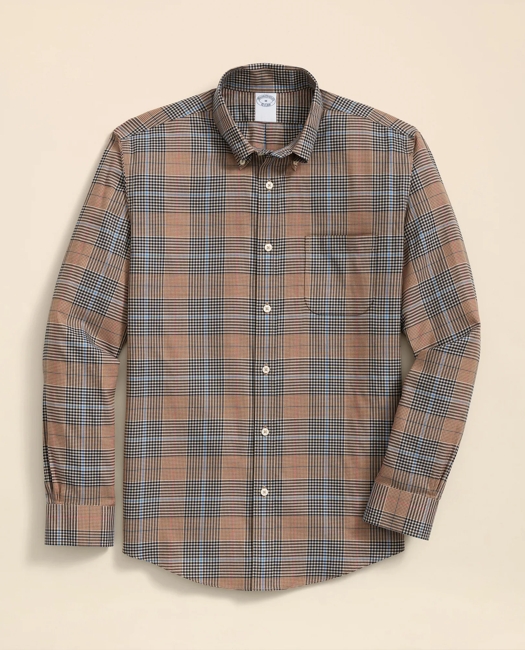 Stretch Supima Cotton Non-Iron Twill Polo Button Down, Glen Plaid Sport Shirt
