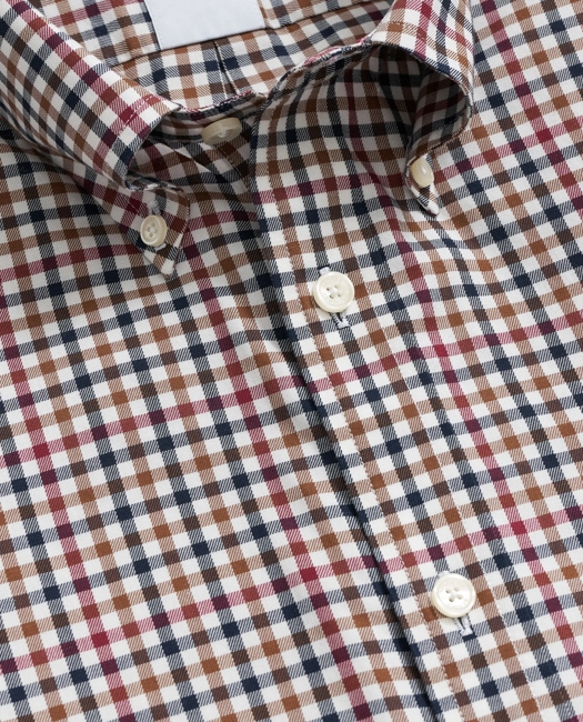 Stretch Supima Cotton Non-Iron Twill Polo Button Down, Check Sport Shirt
