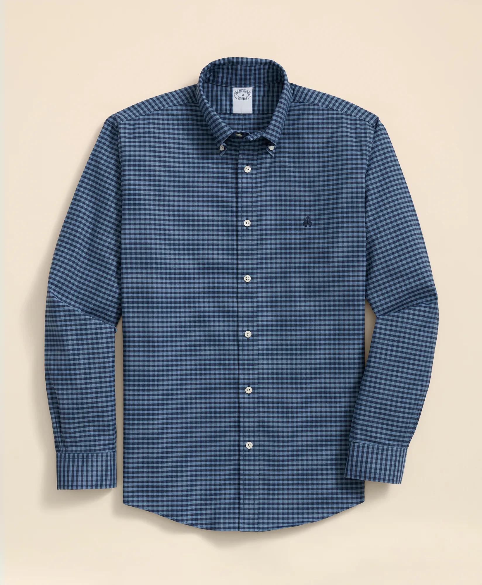 Stretch Cotton Non-Iron Oxford Polo Button Down Collar, Gingham Shirt