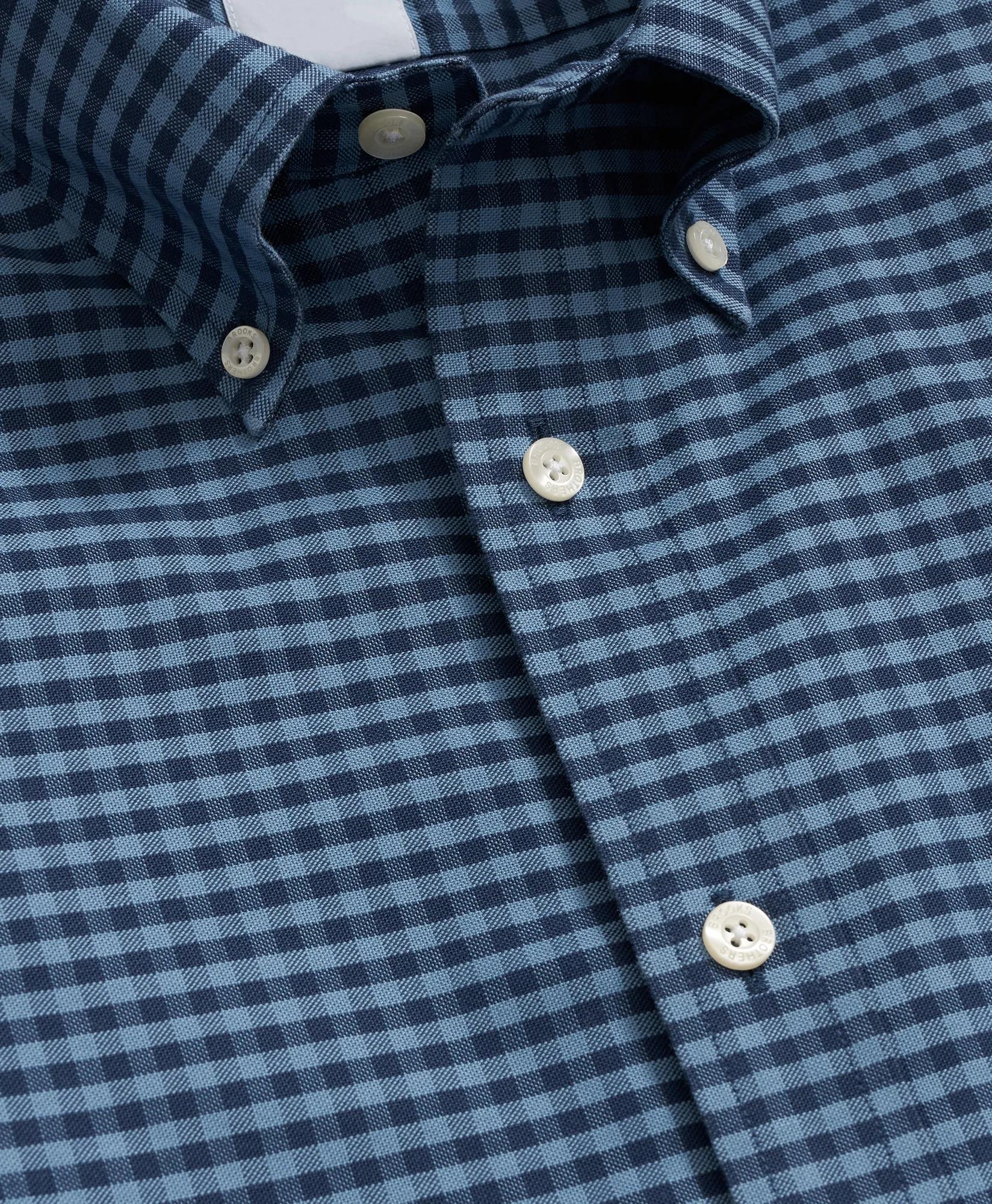 Stretch Cotton Non-Iron Oxford Polo Button Down Collar, Gingham Shirt