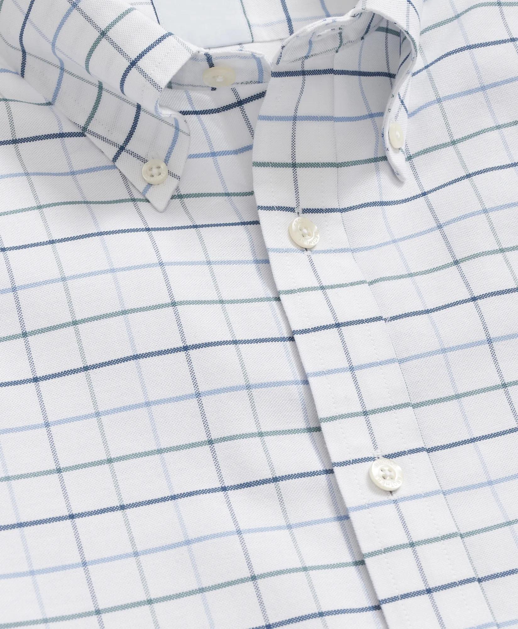 Stretch Cotton Non-Iron Oxford Polo Button Down Collar, Fine Windowpane Shirt
