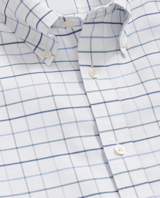 Stretch Cotton Non-Iron Oxford Polo Button Down Collar, Fine Windowpane Shirt