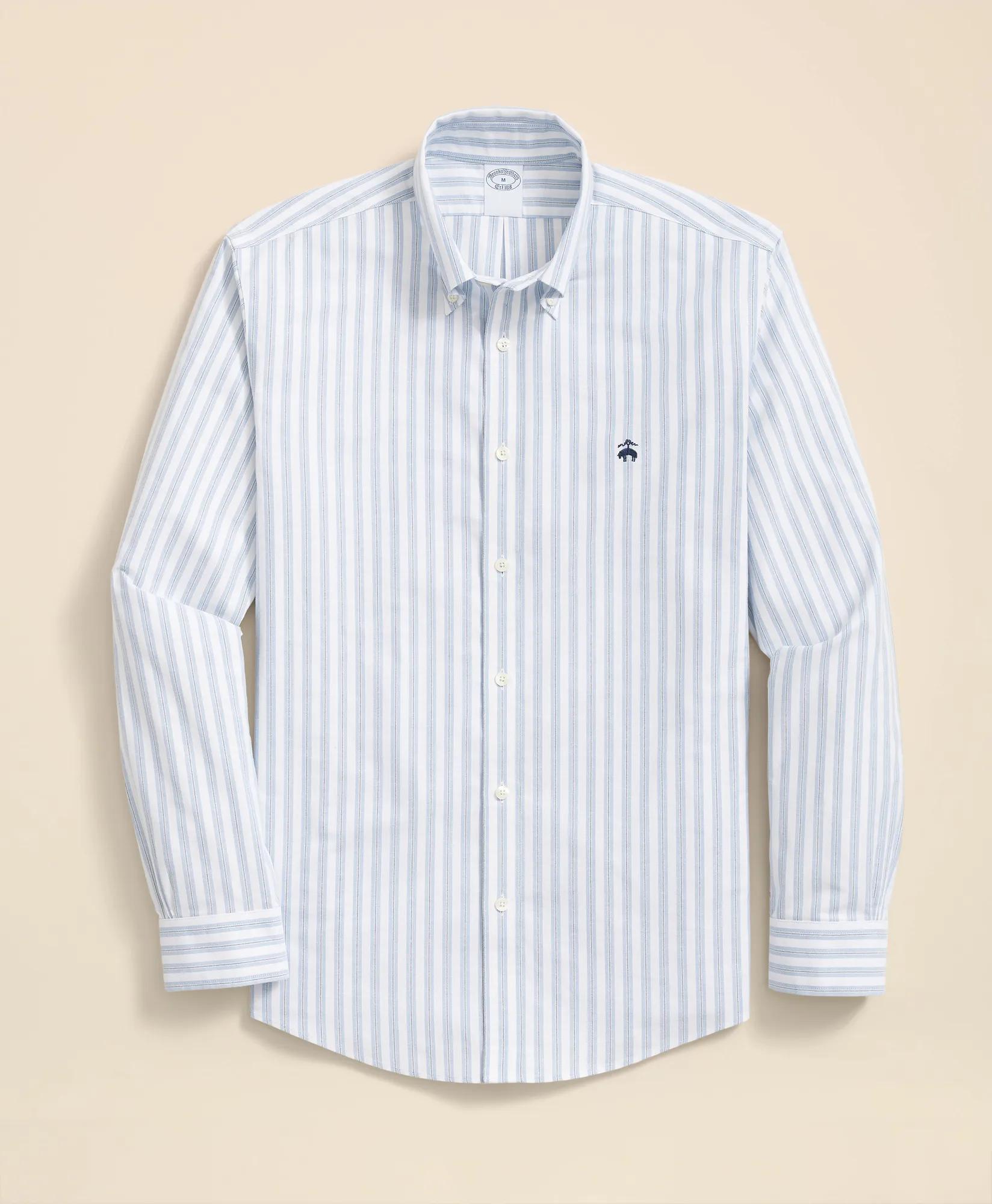 Stretch Cotton Non-Iron Oxford Polo Button Down Collar, Striped Shirt