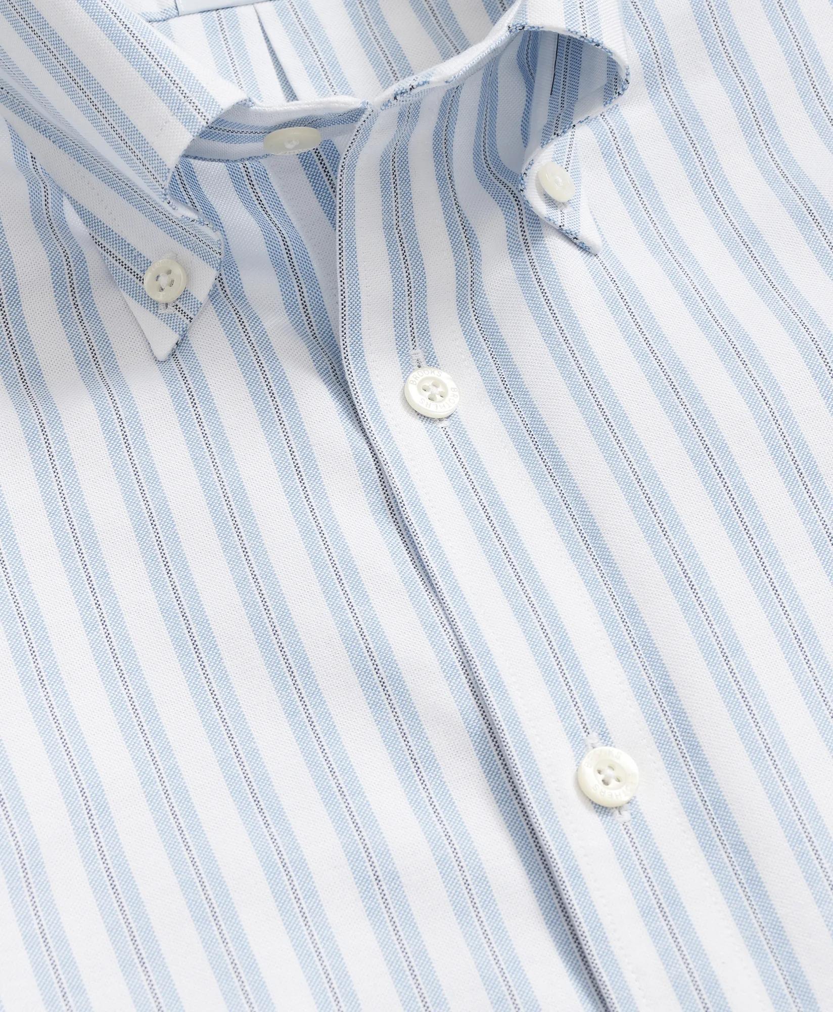 Stretch Cotton Non-Iron Oxford Polo Button Down Collar, Striped Shirt