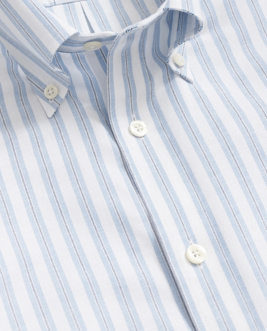 Stretch Cotton Non-Iron Oxford Polo Button Down Collar, Striped Shirt