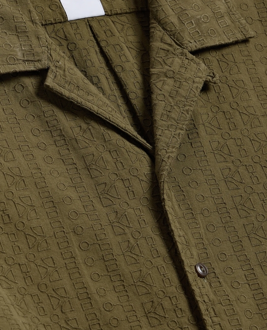 Cotton Embroidered Geo Camp Collar Short-Sleeve Shirt