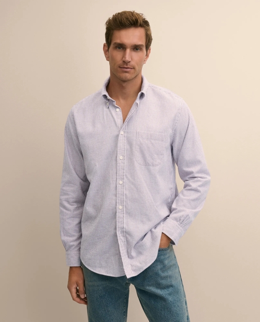 Portuguese Flannel Button Down Collar, Candy Stripe Shirt