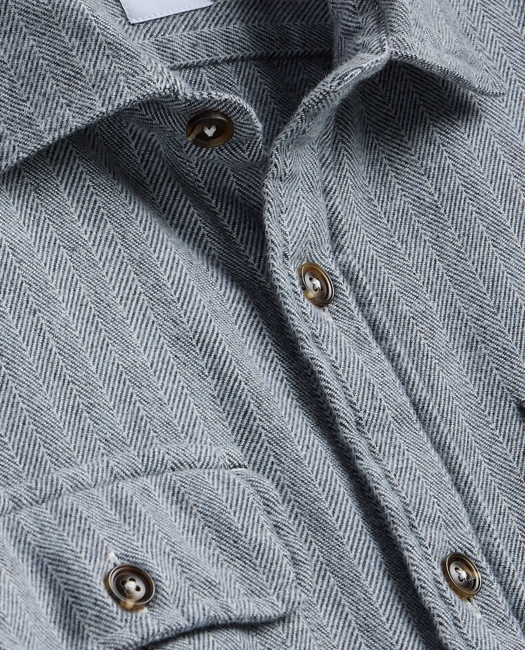 Cotton Flannel Shirt Jacket - Light Grey