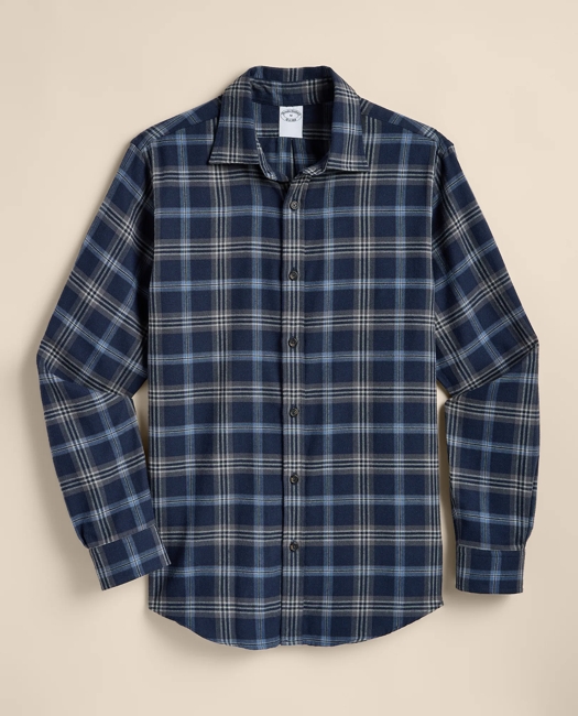 Cotton-Brushed Wool Tartan Sport Shirt - Navy