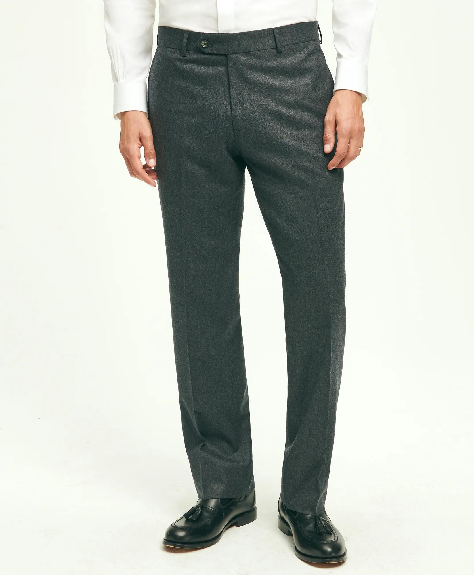 Traditional Fit Wool Flannel Dress Pants - Charcoal