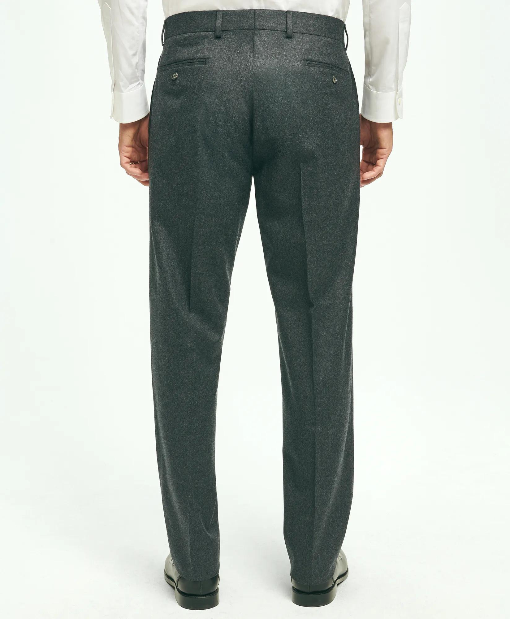 Traditional Fit Wool Flannel Dress Pants - Charcoal