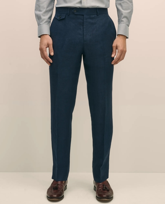 Classic Fit Linen Herringbone Dress Pants - Navy