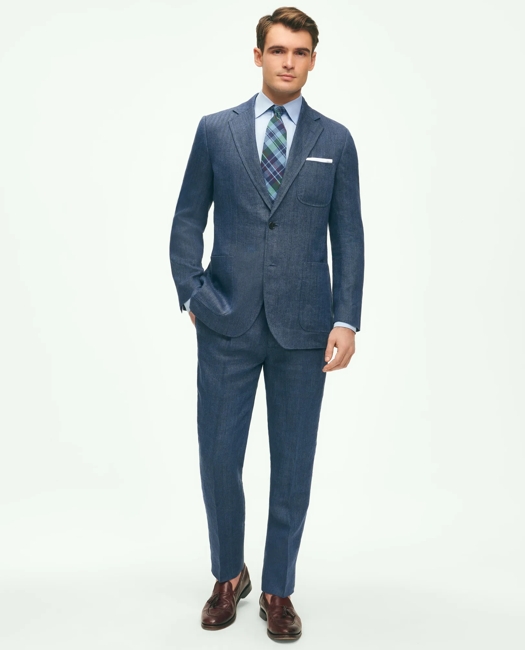 Slim Fit Linen-Blend Herringbone Suit Jacket