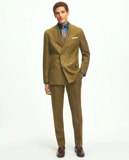 Slim Fit Linen Herringbone Double-Breasted Suit Jacket
