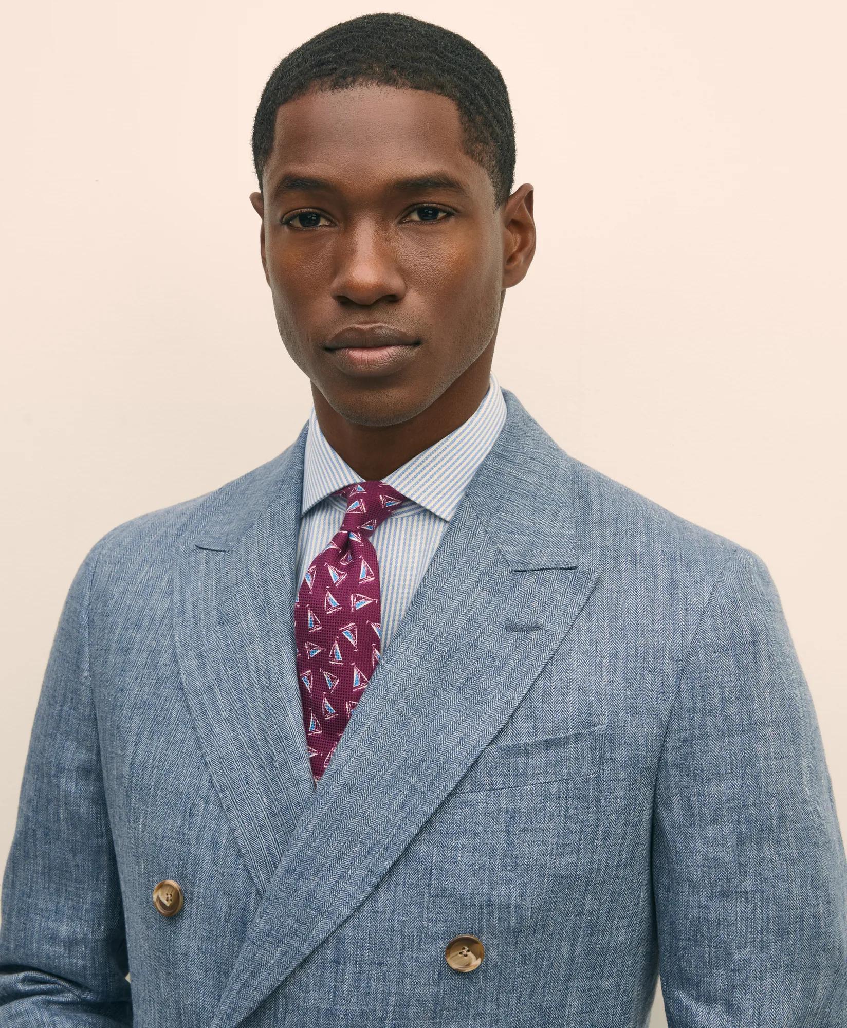 Classic Fit Herringbone Linen Suit Jacket